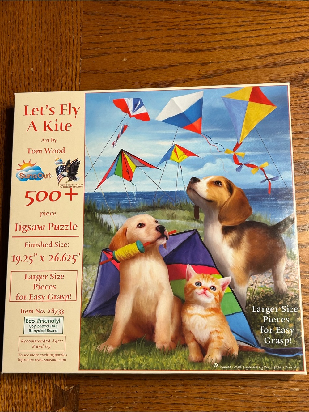 Let's Fly A Kite 500+ Piece Jigsaw Puzzle - Colorful Dogs & Kitten Art